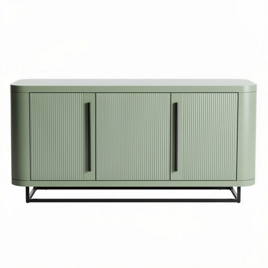 Opbergkast van groen kunststof met metalen onderstel 160 x 40 x 75cm