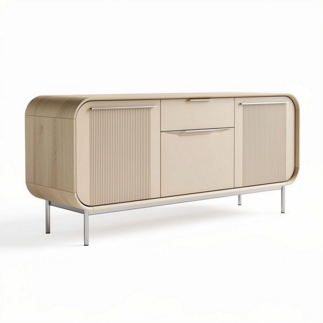 Dressoir van hout met metalen poten 150 x 40 x 70cm beige kleur