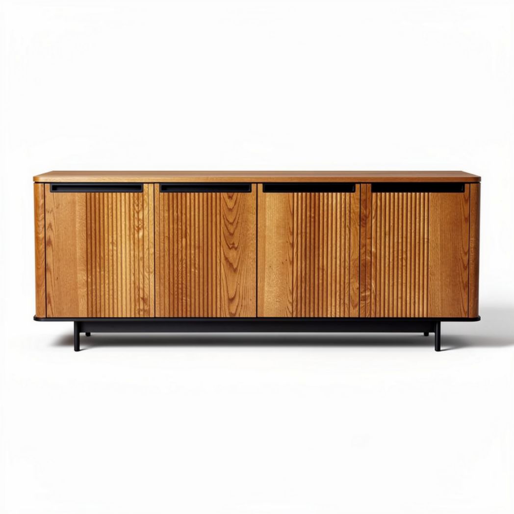 Houten dressoir met zwarte handgrepen en afmetingen van 160 x 45 x 75cm