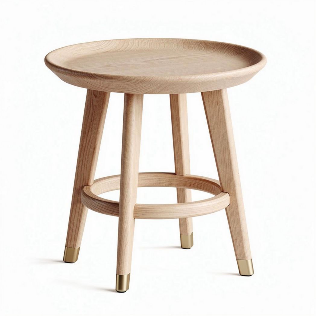 Houten kruk met ronde zitting en metalen voetsteun 40 x 40 x 45cm