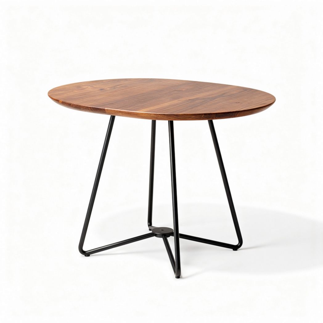 Ronde eettafel van hout met zwart metalen onderstel 100 x 100 x 75cm