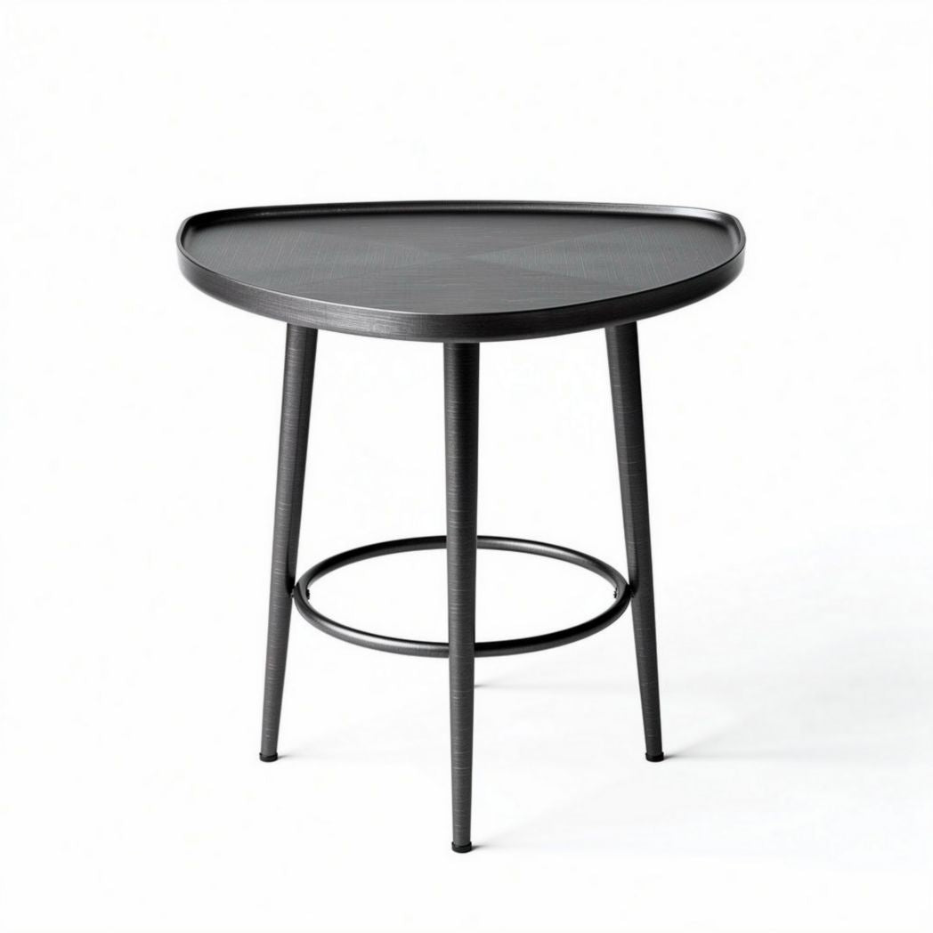 Tafel met ronde metalen bovenkant en zwarte poten 60 x 60 x 70cm