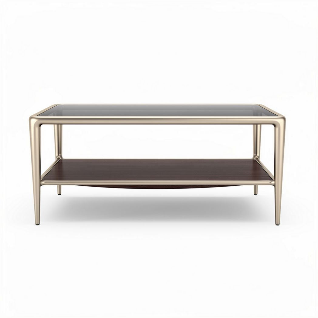 salontafel van glas met gouden metalen frame 100 x 60 x 45cm