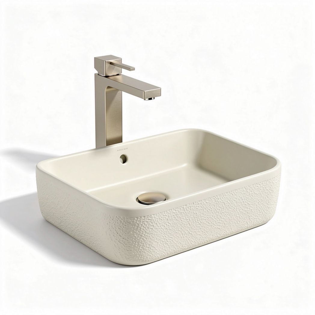 Witte vierkante waskom van keramiek met een afmeting van 40 x 30 x 10 cm