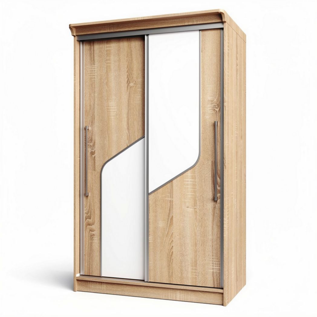 Kast met schuifdeuren van hout en wit glas afmetingen 100 x 50 x 200cm