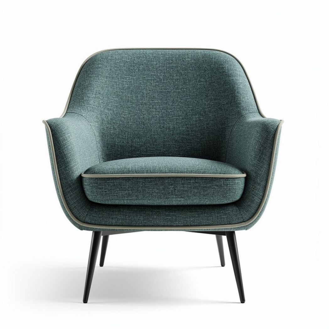 Comfortabele fauteuil met stof in groen en metalen poten 70 x 80 x 85cm